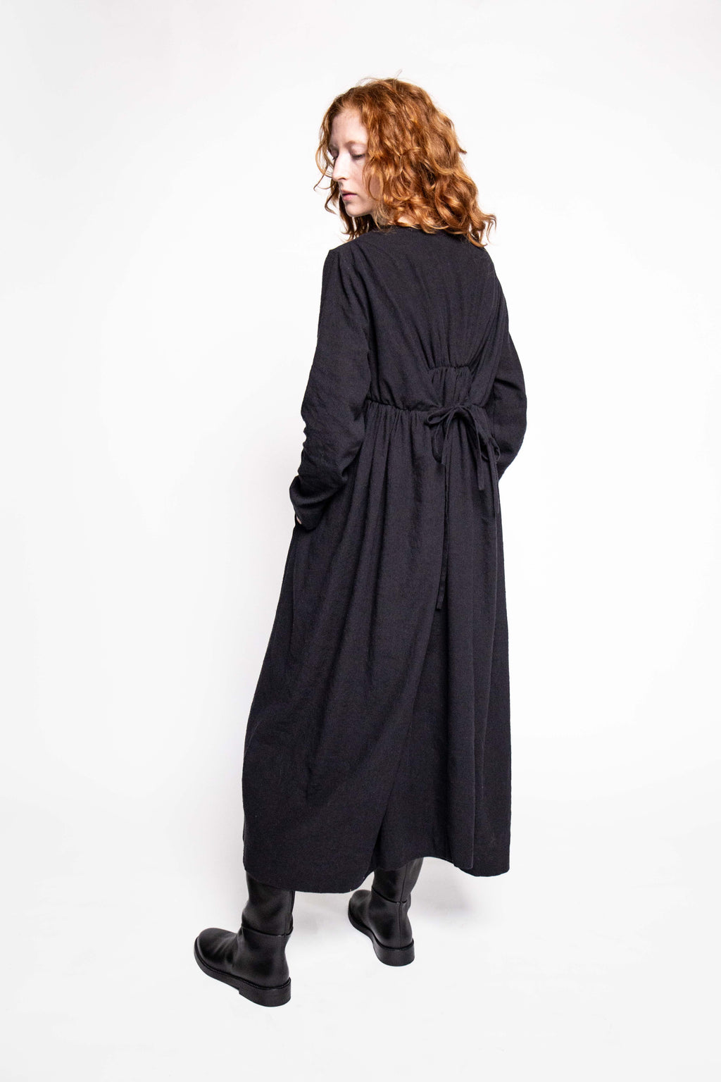 Emma dress, full-length rear side view on model