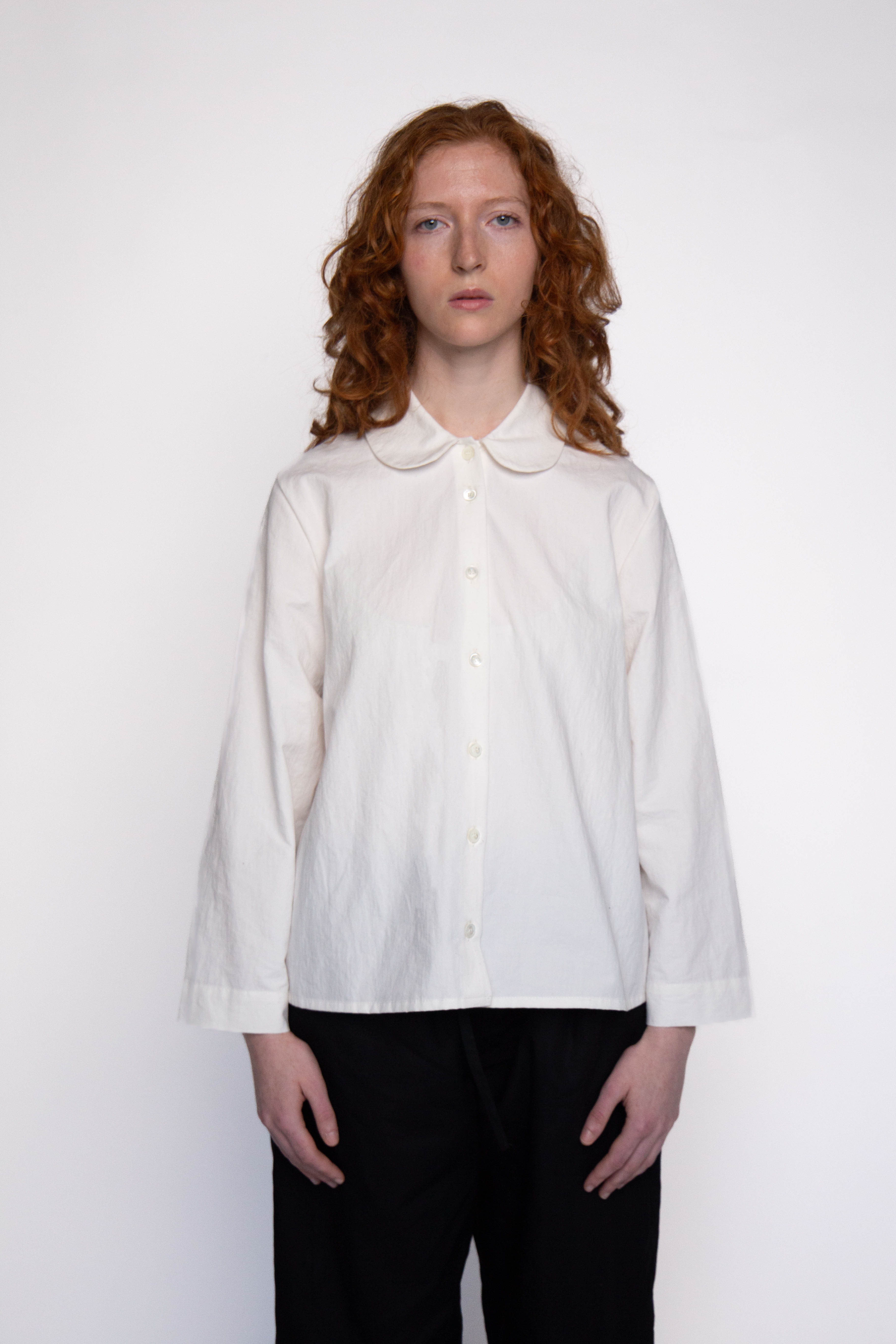 Isabella White Curved Collar Shirt