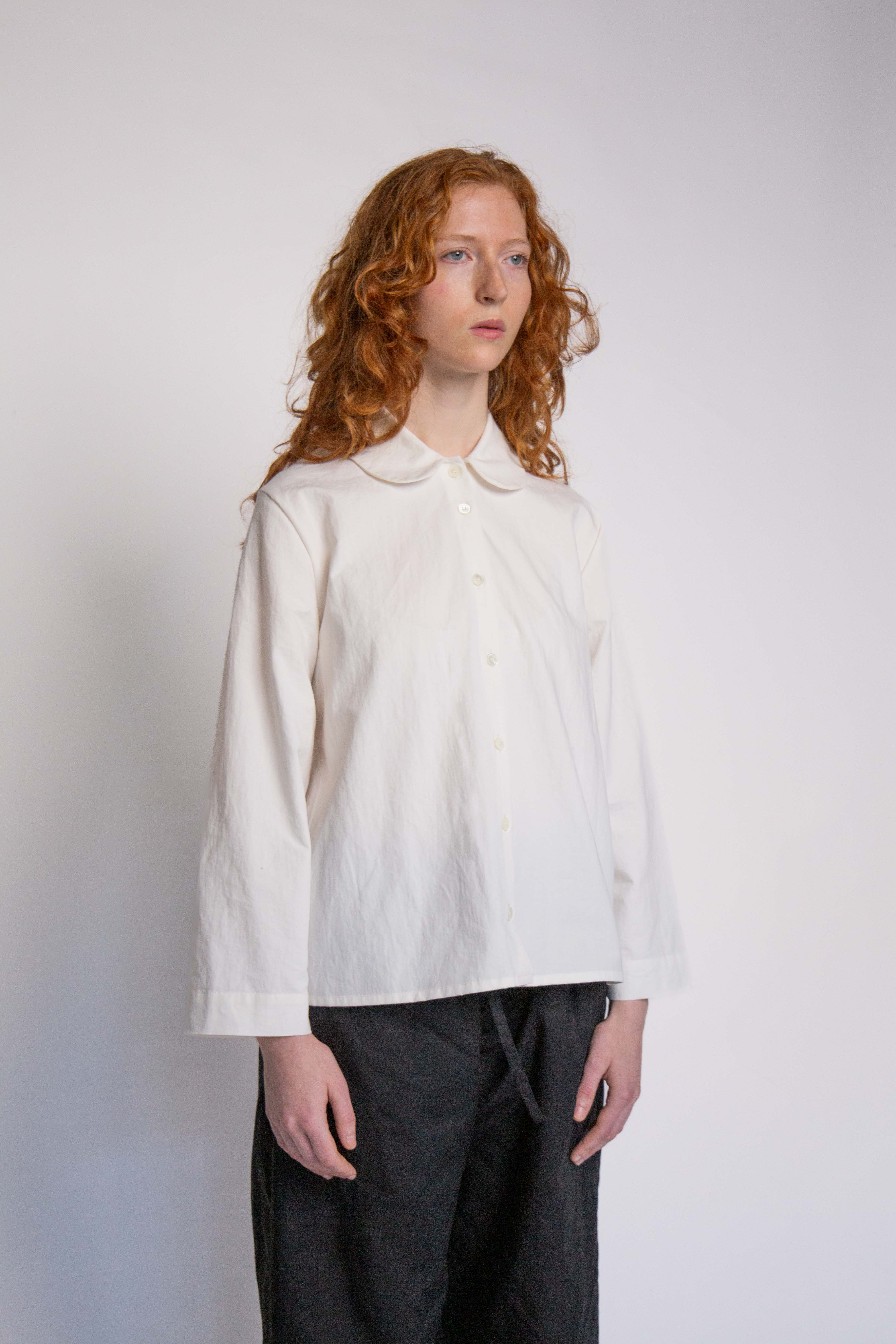 Isabella White Curved Collar Shirt