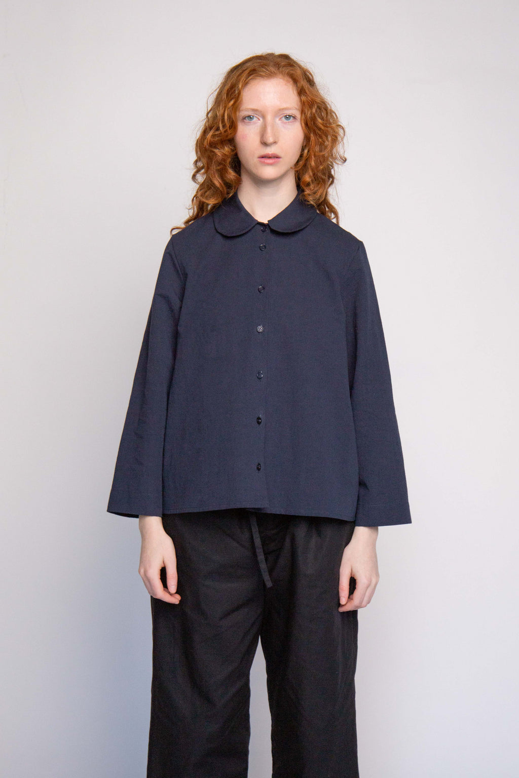 Isabella Navy Curved Collar Shirt