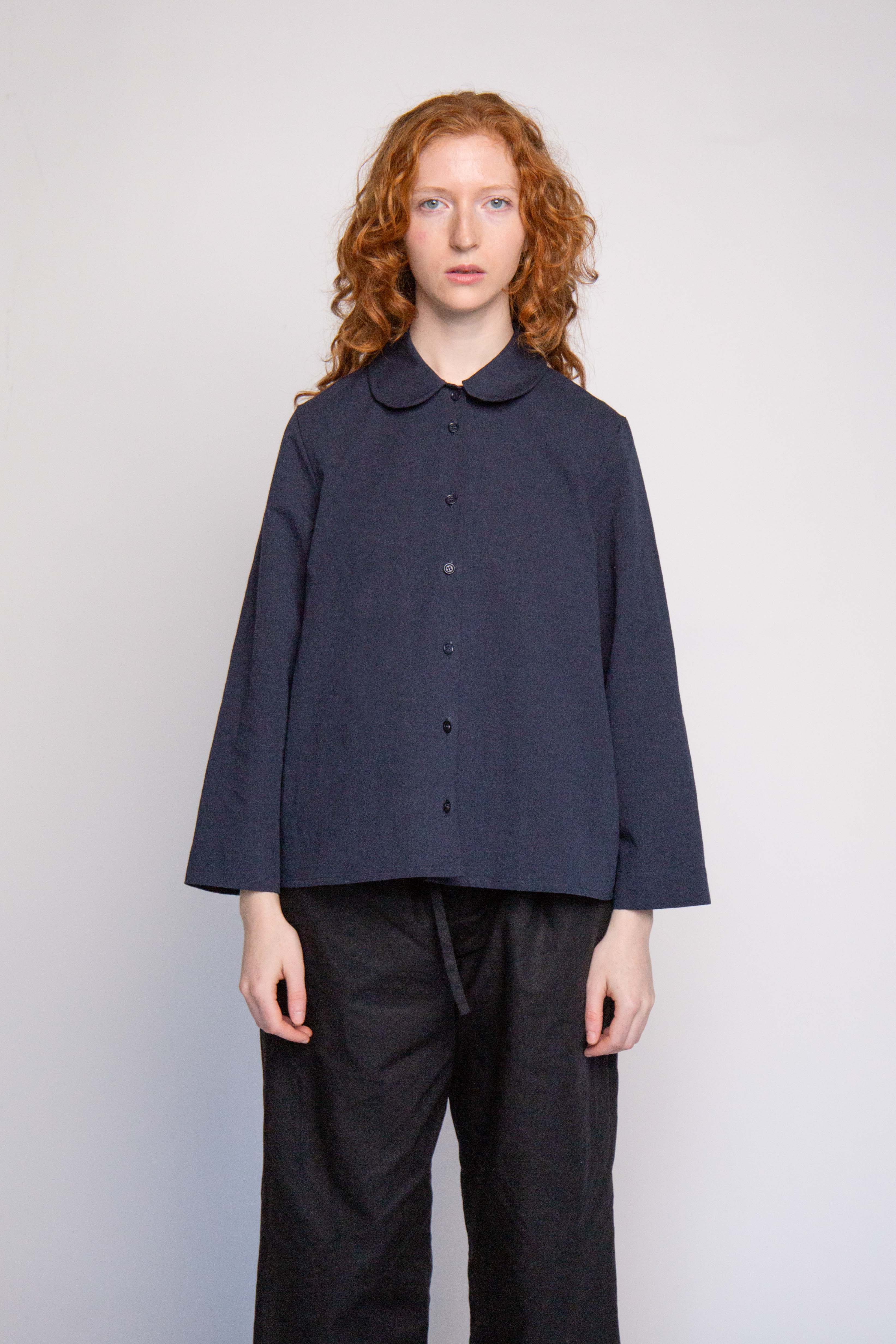 Isabella Navy Curved Collar Shirt