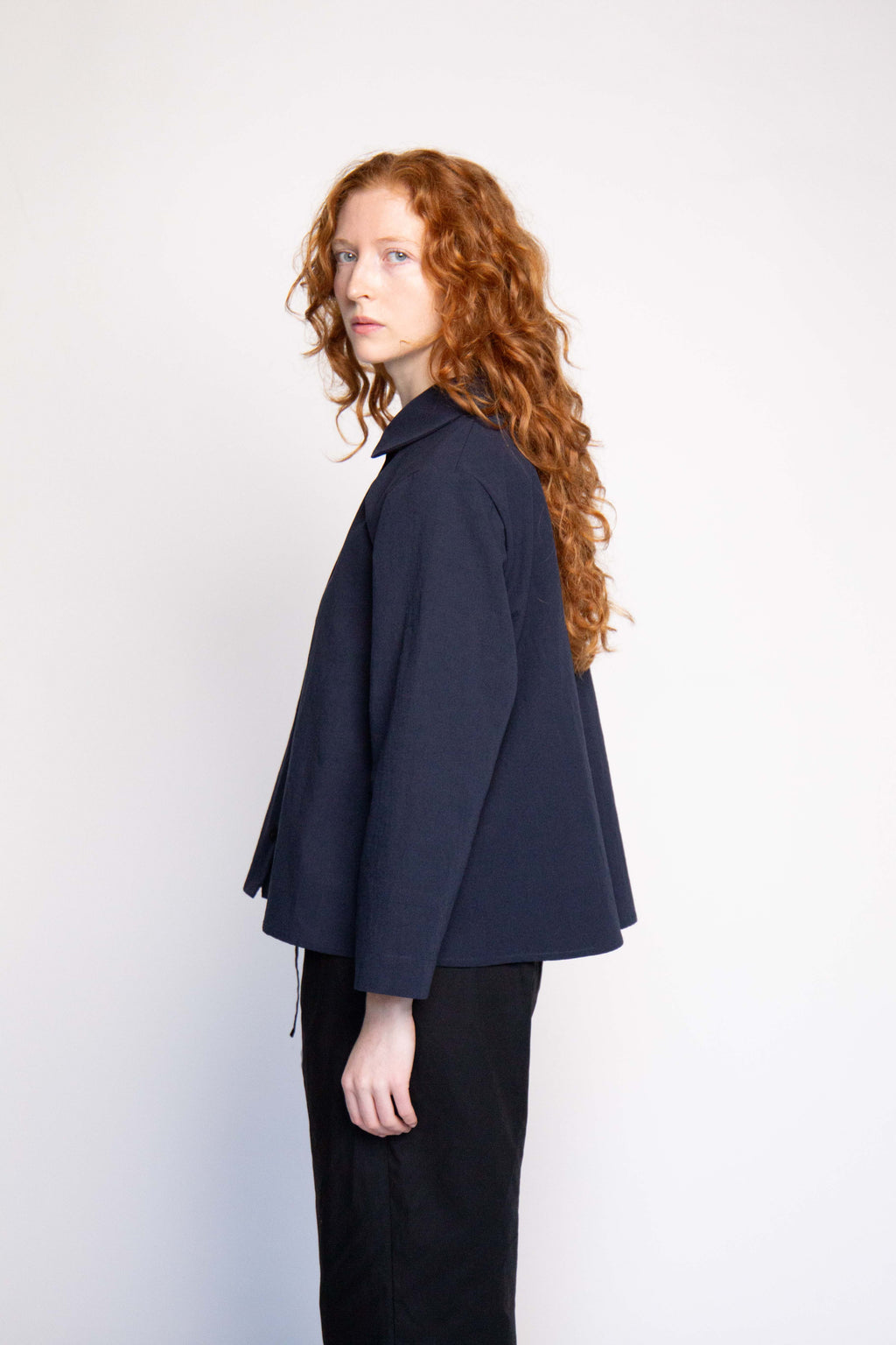Isabella Navy Curved Collar Shirt