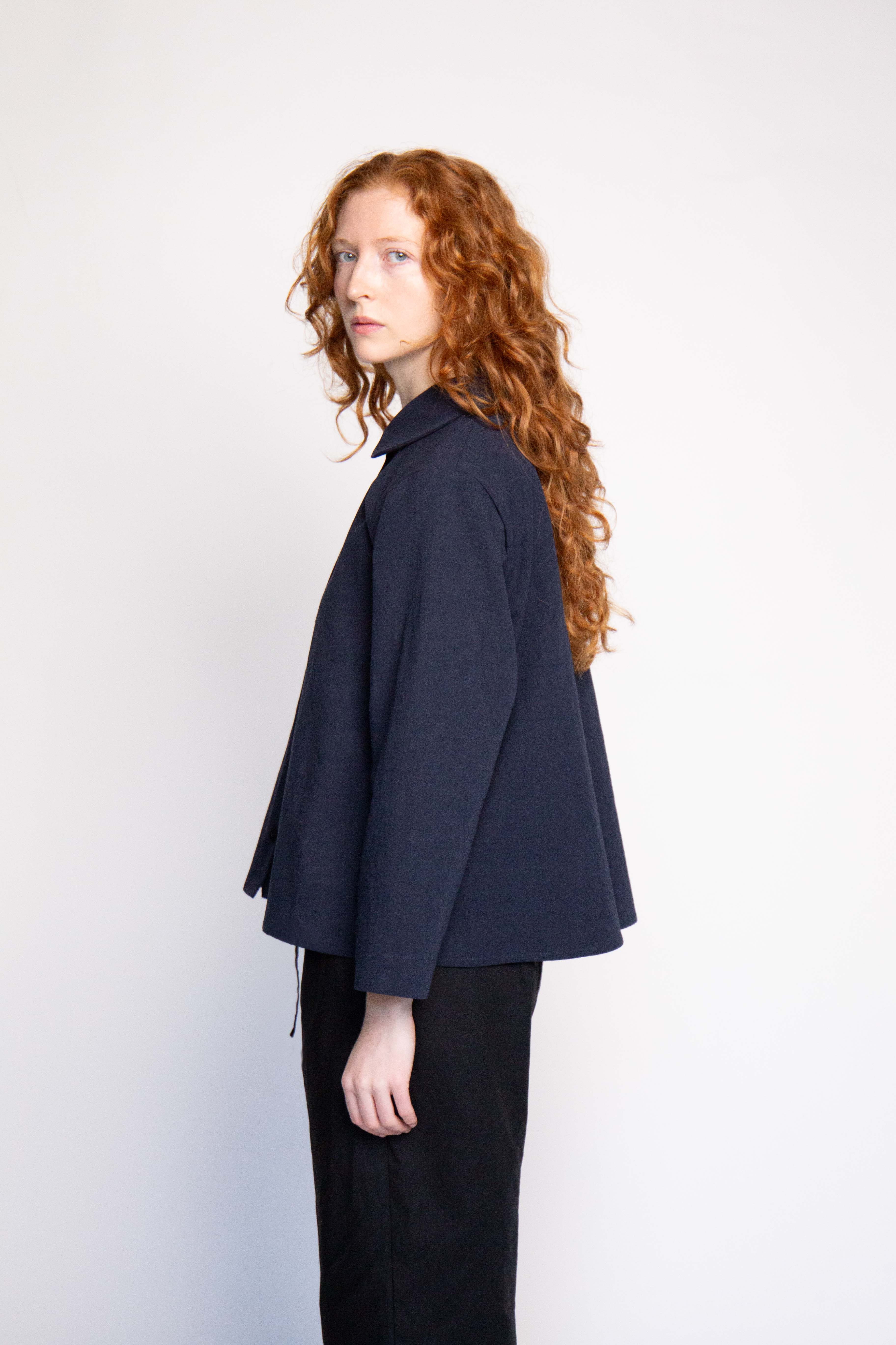 Isabella Navy Curved Collar Shirt