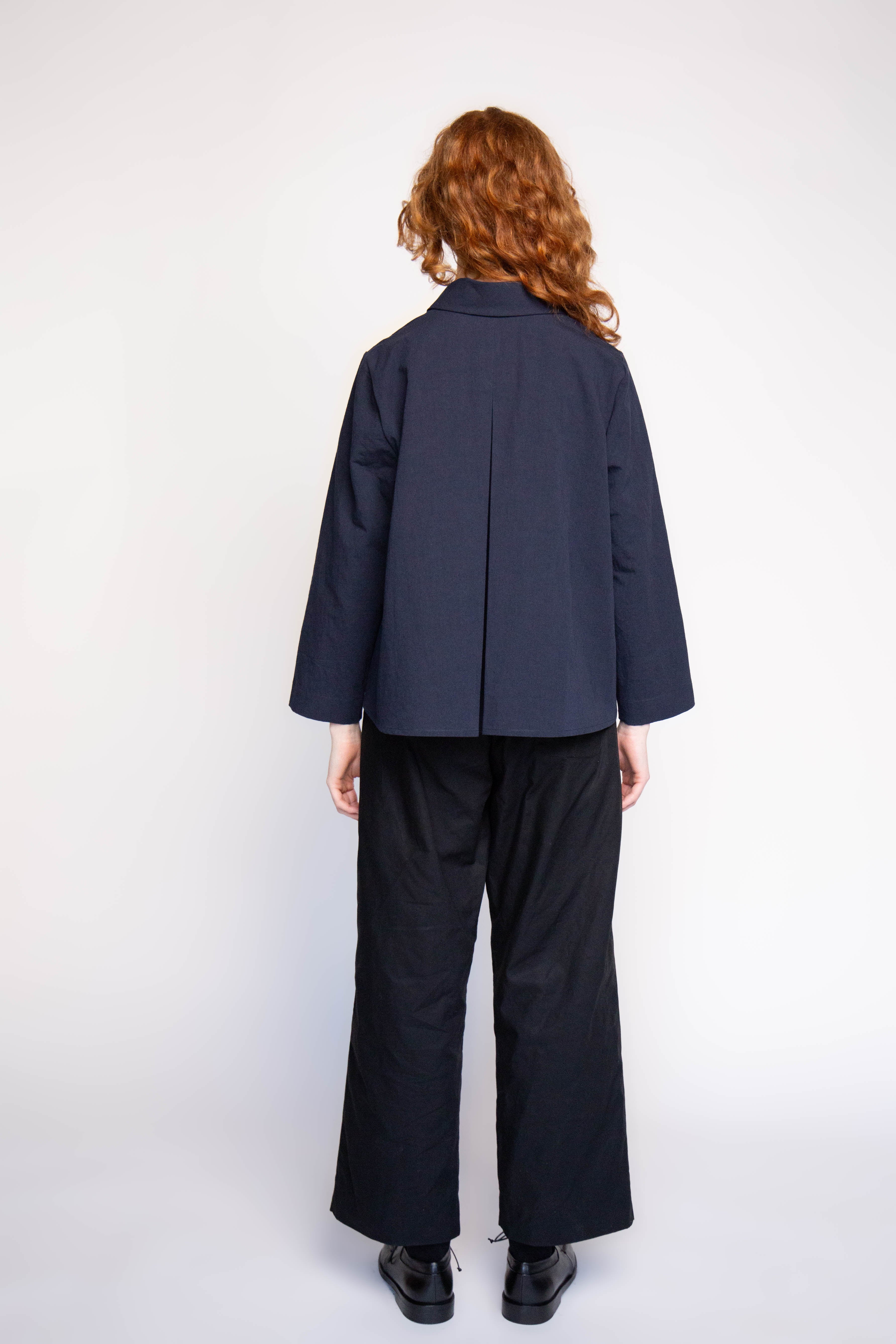Isabella Navy Curved Collar Shirt