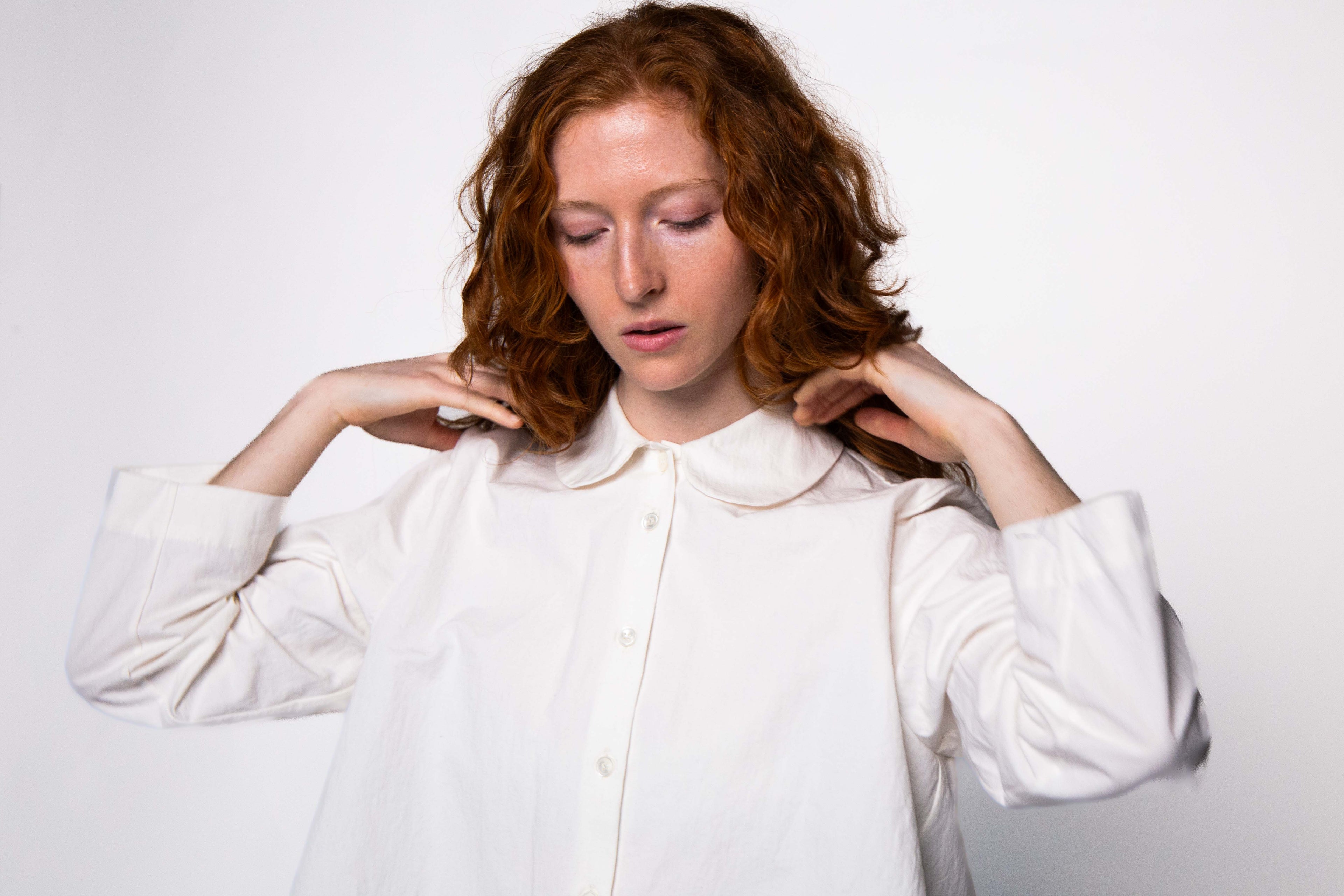 Isabella White Curved Collar Shirt